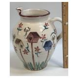 (C) Handmade Pottery Pitcher Hand Painted Signed