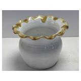 (B) Artist Signed Pottery Vase with Fluted Edge