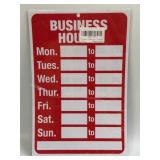 (E) Plastic Business Hours With Stickers 12ï¿½ X 8ï¿½