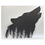 (E) Black Wolf Silhouette Laser Cut Metal Wall