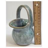 (C) Handmade Pottery Basket Signed Blue/Green