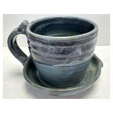 (B) Handmade Ceramic Bacon Cooker: Blue Pottery