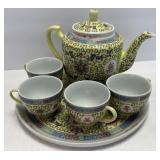 (B) Vintage Porcelain Chinese Tea Set Tray 10ï¿½