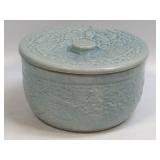 (C) Vintage Blue Stoneware Butter Crock w/ Lid