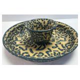 (B) Pottery Chip and Dip Dish Signed Pot Luck