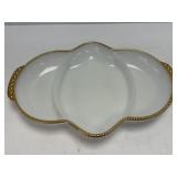 (B) Fire-King Milk Glass 3-Section Divided Relish