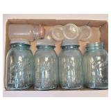 (F) Assorted Blue & Clear Canning Jars & Lids