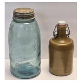(G) #4 Blue Ball Mason 1/2 Gal & Stoneware Beer