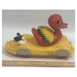 (C) Vintage Knickerbocker Plastic Red Duck Riding