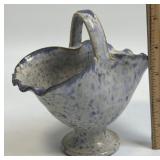 (B) Handmade Pottery Basket With Blue Speckled
