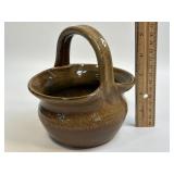 (B) Handmade Pottery Basket With Brown Glaze