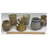 (B) 6 Pc Handmade Pottery Tumblers, Vases, Mug