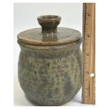 (B) Handmade Pottery Lidded Pot Storage Jar