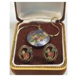 (SC) Vintage Jewelry Set Featuring a Cloisonnï¿½