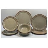 (B) 8 Pc Handmade Pottery Dinnerware 2 Dinner