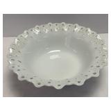 (B) White Ceramic Serving Bowl With Lace Ruffled