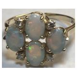 14KT YELLOW GOLD OPAL & DIAMOND RING 3.80 GRS