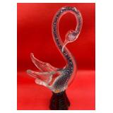 P - ART GLASS SWAN SCULPTURE 14"T (417)