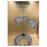 P - VINTAGE VICTORIAN BLUE GLASS EPERGNE (127)