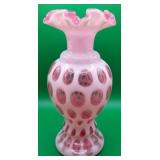P - FENTON CRANBERRY OPALESCENT COIN DOT VASE
