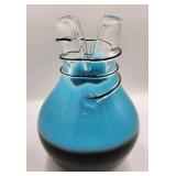P - DECORATIVE BLUE & BLACK HAND BLOWN PITCHER