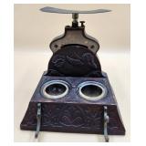 P - ANTIQUE SCALES & DOUBLE INKWELL SET (A77)