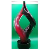 P - RED & BLACK TWIST ART GLASS SCULPTURE 12"T (B2