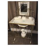 P - ITALIAN BRASS & PORCELAIN WASH STAND SET