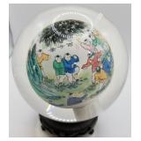 P - CHINESE REVERSE PAINTED GLASS ORB PAPERWEIGHT