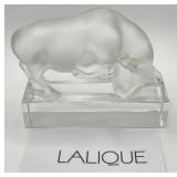 P - LALIQUE BULL PAPERWEIGHT SCULPTURE W BASE