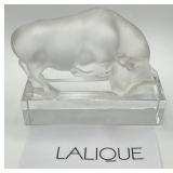 P - LALIQUE BULL PAPERWEIGHT SCULPTURE W BASE