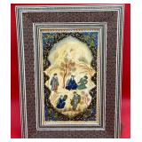 P - VINTAGE PERSIAN PAINTING FRAMED 11X8" (159)