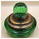 P - C1910 GREEN GLASS INKWELL