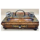 P - ANTIQUE ENGLISH CHEST WITH DRAWER DBL INK WELL