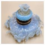 P - ANTIQUE BLUE OPALESCENT ART GLASS INK WELL