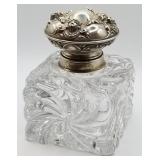 P - 1910 AMERICAN GLASS W/ STERLING SILVER INKWELL
