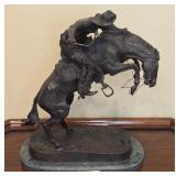 P - REMINGTON "WOOLY CHAPS" BRONZE SCULPTURE 22"T