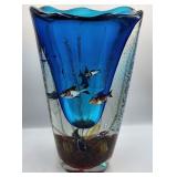 P - SIGNED MURANO ART GLASS AQUARIUM VASE 15"T