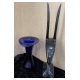 V - CERAMIC IBEX SCULPTURE 21"T & VASE (B58)