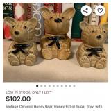 V - CERAMIC TEDDY BEAR JARS, S&P SET (N10)