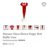 V - VINTAGE RED CASES ART GLASS VASE W/ RUFFLES