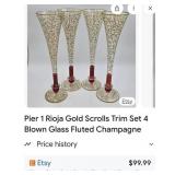 V - 5 PIER 1 HOLLOW FLUTED CHAMPAGNE GLASSES