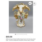 V - OLD PARIS PORCELAIN RUFFLED VASE & TRINKET BOX