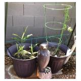 V - LOT OF OUTDOOR PLANTER POTS & YARD DECOR