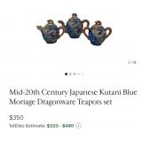 V - VINTAGE JAPANESE KUTANI BLUE MORAGE TEASET