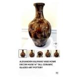 V - ART GLASS VASE W/ FAUX FLOWERS (B91)