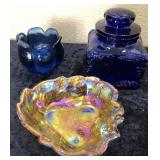 V - IRIDESCENT GLASS DISH, VOTIVE HOLDER & JAR