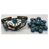 V - COSTUME JEWELRY BRACELET & BROOCH (J24)