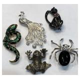 V - LOT OF 5 COSTUME JEWELRY BROOCHES (J47)