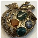 V - APPLE BROOCH W/ GEMSTONES (J30)